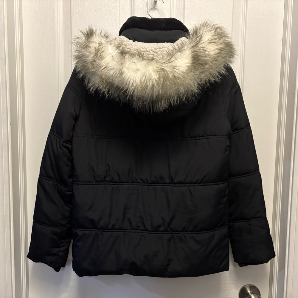 Abercrombie Kids Black Puffer Coat with Fur Hood - Picture 2 of 6